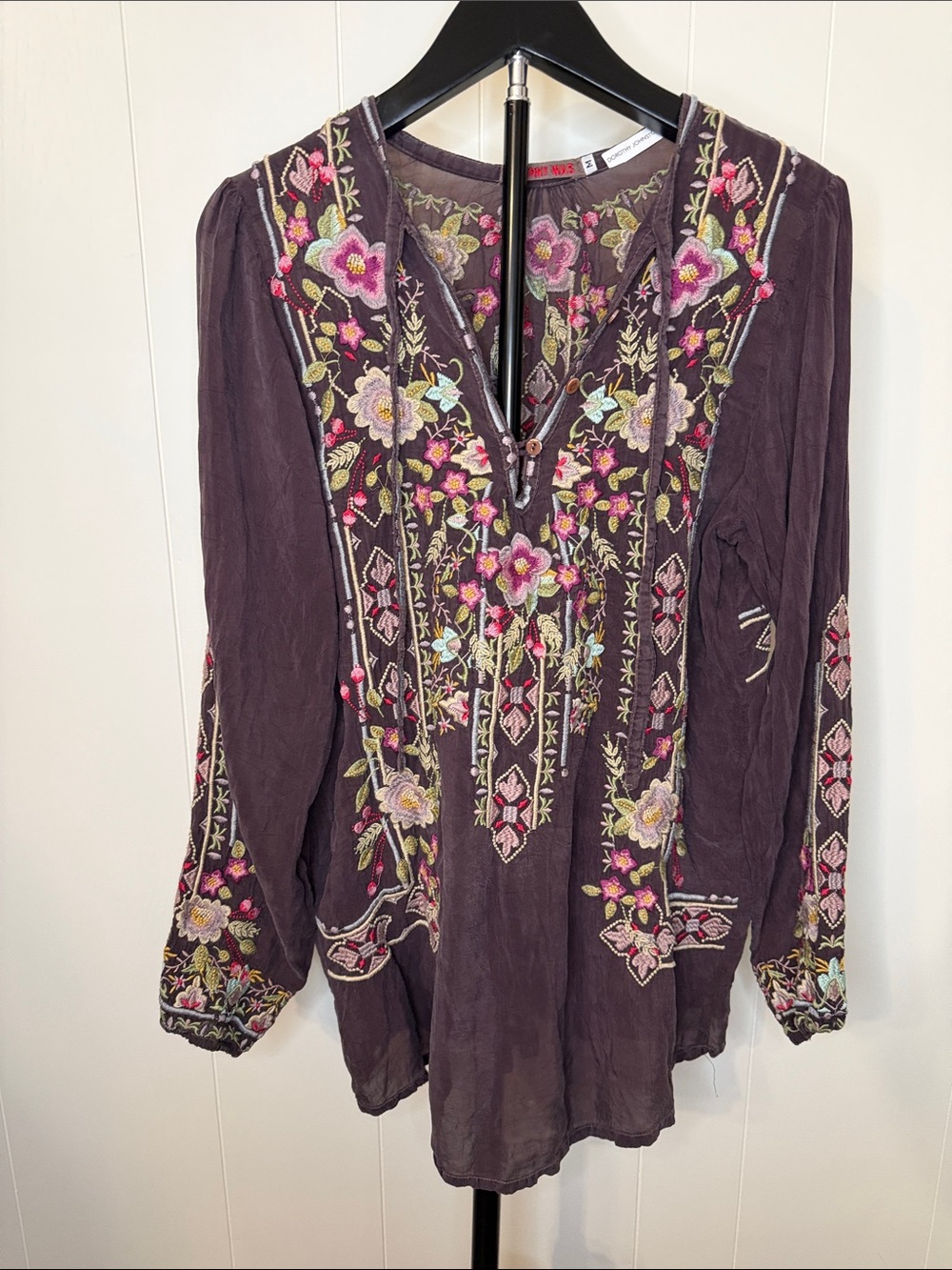 Johnny Was Purple Embroidered Floral Tunic